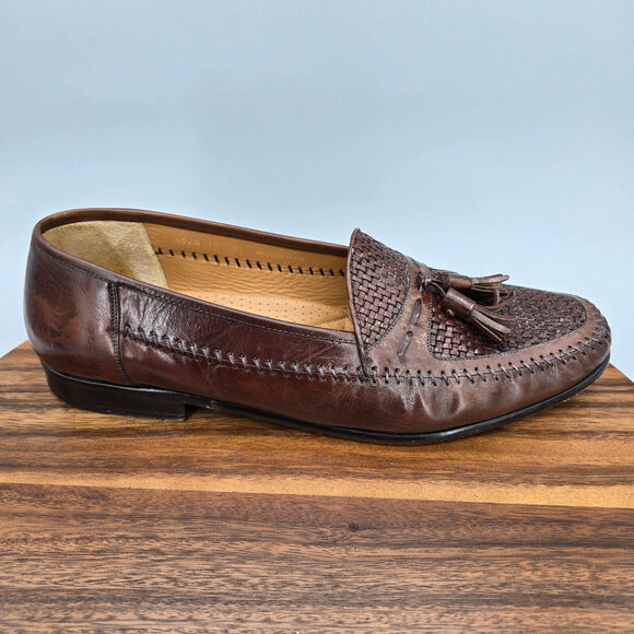 Magnanni Loafers Men's 13 M Brown Leather Woven Tassels Slip On Dress Shoes